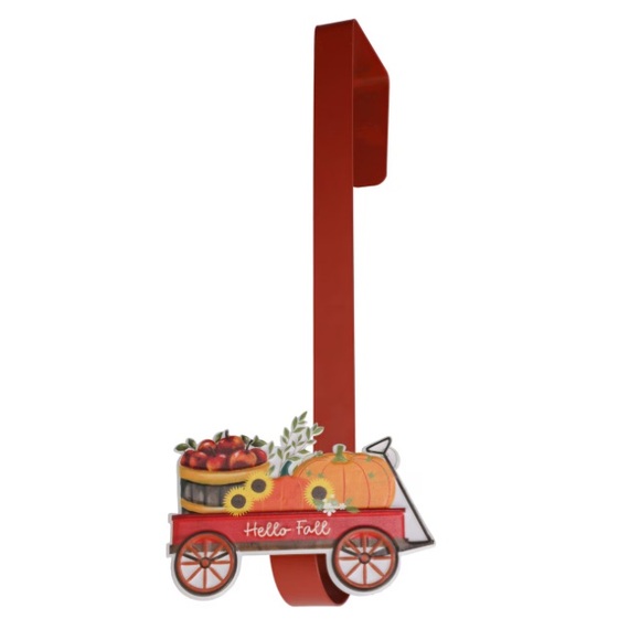 NWT- Fall Farmhouse- Metal- Hello Fall- Red Wagon & Pumpkins Wreath Hanger 🌻🍁 - Picture 4 of 16